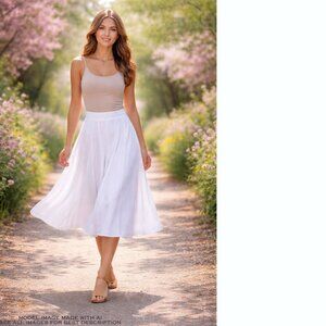 Grace Elements Linen Midi Skirt 8 Lined Full Coquette Fairy Romantic 100% Linen